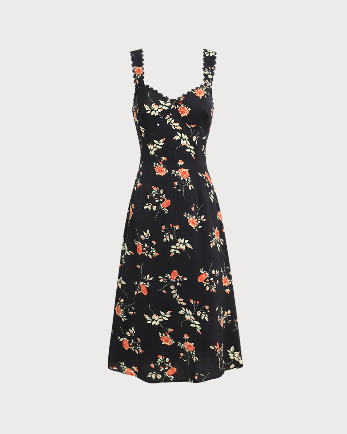 Black Floral Shirred Slip Maxi Dress